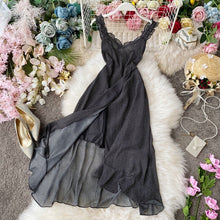 Load image into Gallery viewer, STARK 2020 summer Korean seaside holiday wave point sexy suspender dress slim Ruffle slit dress Women Casual Ruffle Party Tie