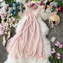 Load image into Gallery viewer, STARK 2020 summer Korean seaside holiday wave point sexy suspender dress slim Ruffle slit dress Women Casual Ruffle Party Tie