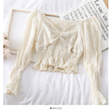 Load image into Gallery viewer, Blouses Women V-Neck Long Sleeve Solid Hollow Out Breathable Korean Style Fashion Leisure 2020 Womens Elegant Vintage Streetwear