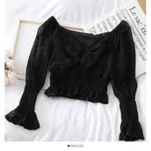 Load image into Gallery viewer, Blouses Women V-Neck Long Sleeve Solid Hollow Out Breathable Korean Style Fashion Leisure 2020 Womens Elegant Vintage Streetwear