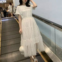 Load image into Gallery viewer, Dress Women O-neck Mesh Sequined High Waist Loose Trendy Sweet Casual Korean Style Mid-calf Chic Female Clothes Summer Ulzzang