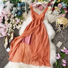 Load image into Gallery viewer, STARK 2020 summer Korean seaside holiday wave point sexy suspender dress slim Ruffle slit dress Women Casual Ruffle Party Tie
