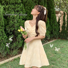 Load image into Gallery viewer, Short-Sleeve Dress Summer Women&#39;s 2020 New Korean-Style Elegant Skirt Puff Sleeve V-neck First Love Party Dress  Bandage Dress

