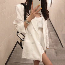 Load image into Gallery viewer, LANMREM Spring Summer 2020 New Korean white blazers cotton and linen loose slim thin style office lady clothes shorts suit YJ535
