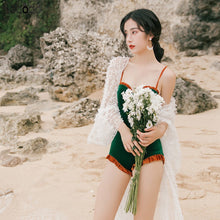 Load image into Gallery viewer, Nagodo Beach Cover Up 2020 Summer Ins Korean Velvet One piece Bikini Set Flare Sleeve Mesh Long Swimwear Women Swim Robe Plage
