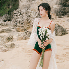 Load image into Gallery viewer, Nagodo Beach Cover Up 2020 Summer Ins Korean Velvet One piece Bikini Set Flare Sleeve Mesh Long Swimwear Women Swim Robe Plage
