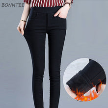 Load image into Gallery viewer, Leggings Women Warm Plus Velvet High Elasticity Solid Simple Trendy Pencil Legging Womens Thicker Korean Style Winter Casual
