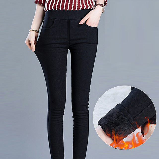 Leggings Women Warm Plus Velvet High Elasticity Solid Simple Trendy Pencil Legging Womens Thicker Korean Style Winter Casual