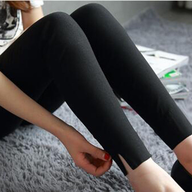 Leggings Women Long Black Split All-match Elegant Womens Sexy Trousers Korean Style Soft Casual Simple Daily Ladies Clothing New