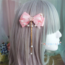 Load image into Gallery viewer, cute sweet Japanese and Korean family pink side hair clip ancient style Han clothing chain girl hair clip lolita headpiece
