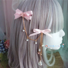 Load image into Gallery viewer, cute sweet Japanese and Korean family pink side hair clip ancient style Han clothing chain girl hair clip lolita headpiece
