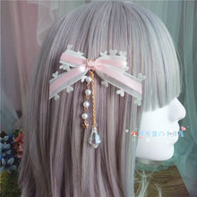 Load image into Gallery viewer, cute sweet Japanese and Korean family pink side hair clip ancient style Han clothing chain girl hair clip lolita headpiece
